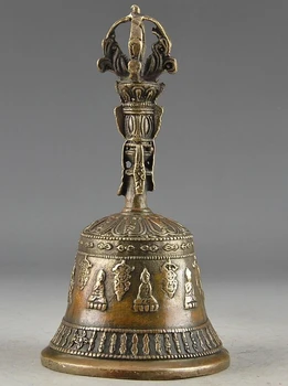 

WBY 602 ++++++CHINA VINTAGE BRASS HANDWORK HAMMERED EXORCISM STATUE SUPERB BELL DECORATION