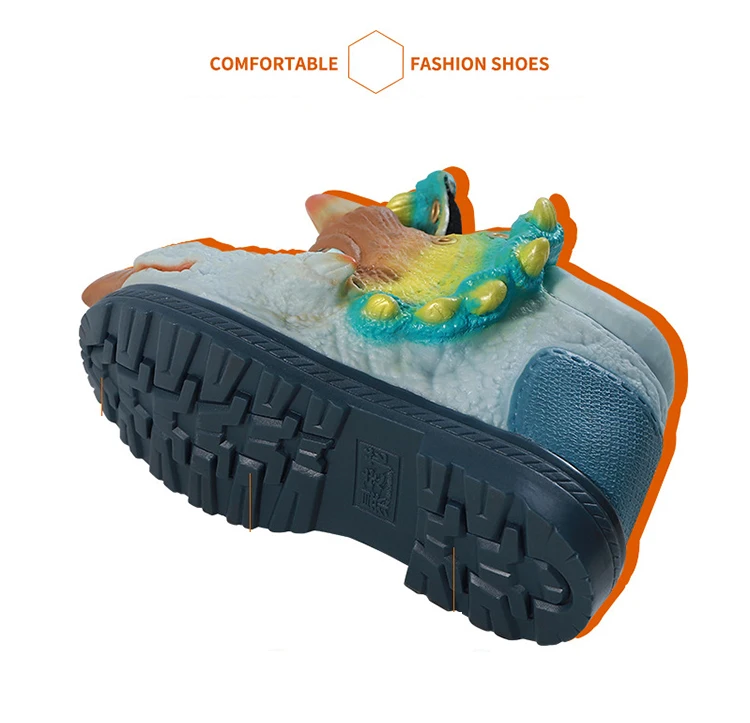Осень/Зима спортивная детская обувь стиль креативные забавные зимние сапоги обувь с рисунком динозавра бархатные теплые