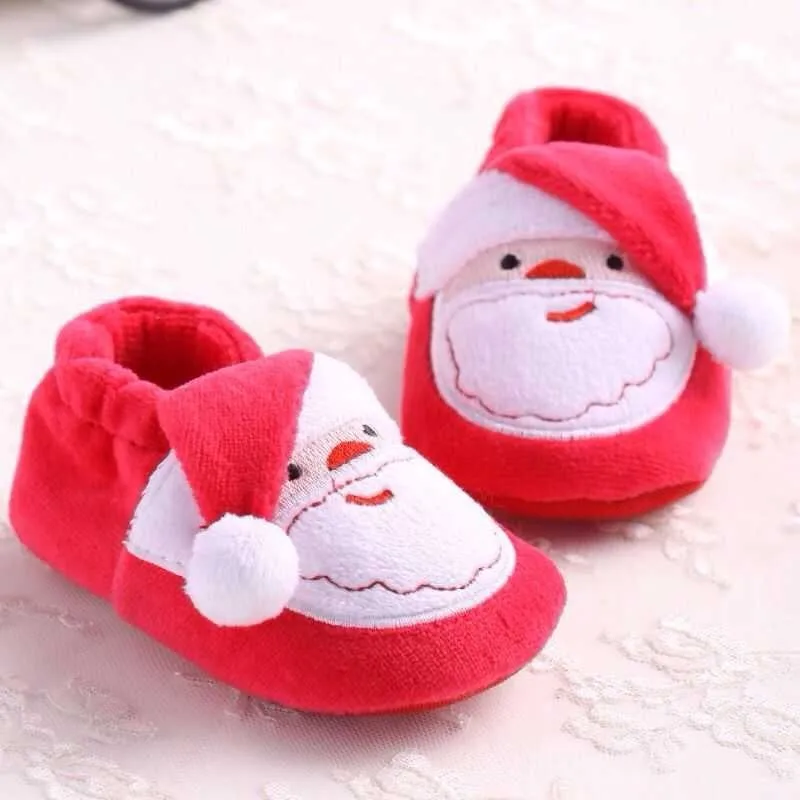 Christmas baby male baby girl winter Santa plus velvet warm toddler shoes cotton shoes Winter Warm Snow First walk Shoes F40