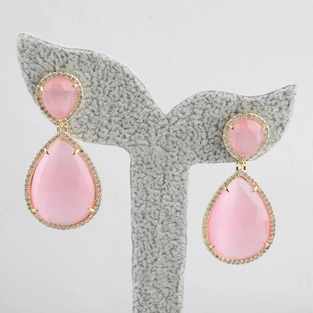 Women's Pink Cat Eyel Cz pave Stud Earrings