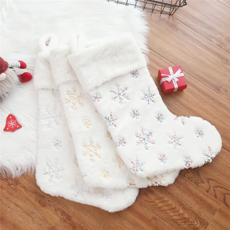 

New Christmas Stockings Decorations Soft Anti-Rabbit Fur Beads Embroidered Christmas Stockings Xmas Tree Hanging Ornament