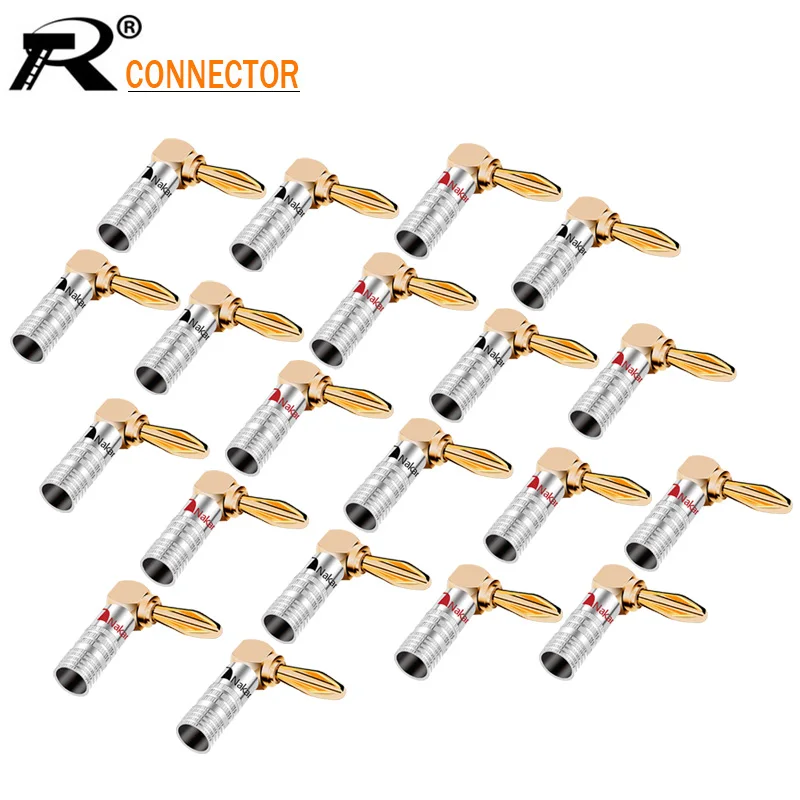 100PCS Nakamichi Banana Connector Right Angle 4mm Plug For Video 24K Gold Plated Speaker Copper Adapter | Обустройство дома