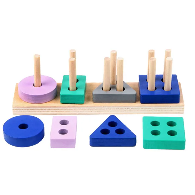 Pillar Blocks Educational Wooden Toy Early Learning Baby Kids  Early education shape matching set 3