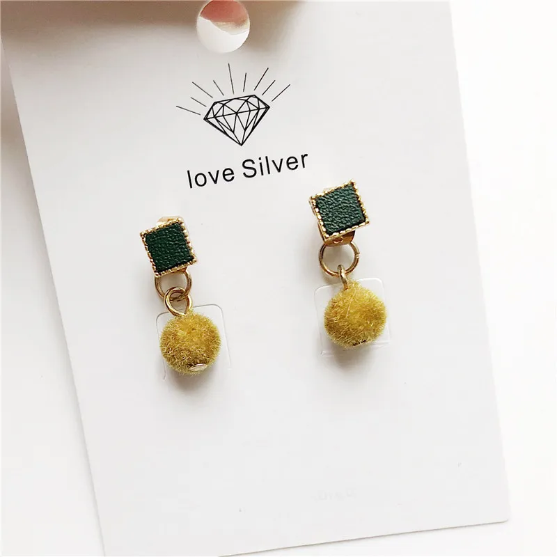 Модная Горячая линия маленькие прозрачные геометрические квадраты серьги-гвоздики завод пушистый шар серьги темперамент короткий кулон ювелирные изделия