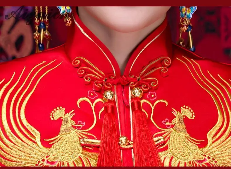 Китайская одежда Женская Феникс одежда с вышивкой красный китайский традиционный свадебный платье Чонсам Qipao длинные восточные платья
