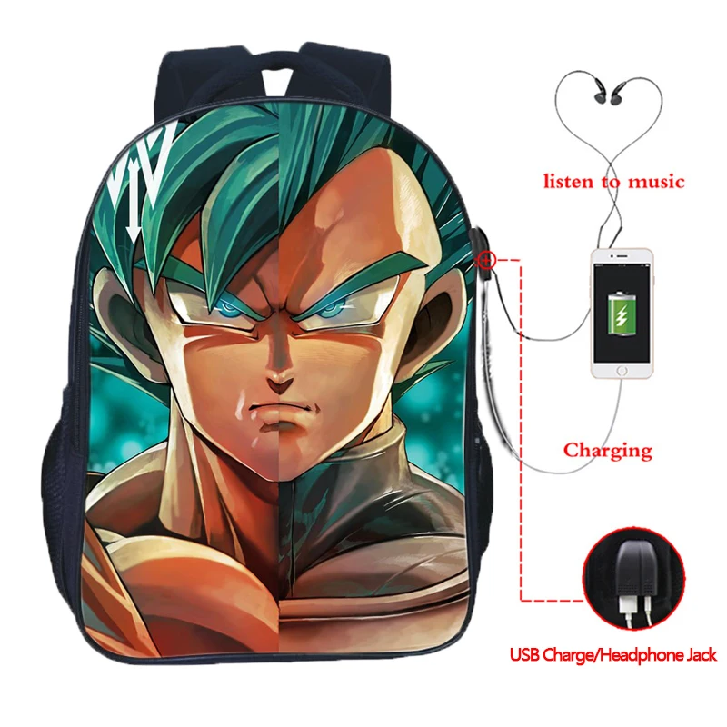 Dragon Ball для мальчиков и девочек рюкзаки для подростков отец Сон Гоку Сплит USB зарядка школьные сумки Вегета красивый мужской женский рюкзак