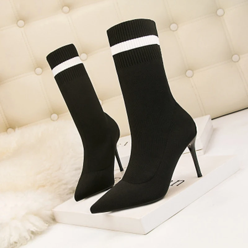 Botas de otoño e invierno para mujer calcetines elásticos botas tacón alto flacas tejidas con tubo aguja |
