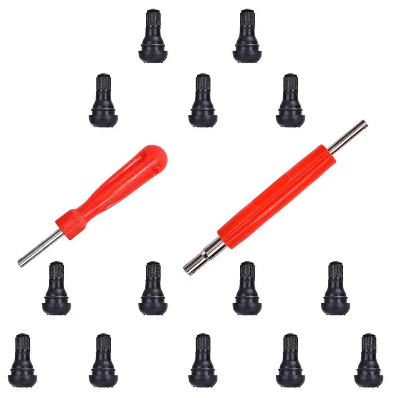 Защелкивающийся короткий черный резиновый стержень клапана(TR412) 14-Pack для бескамерных ободных отверстий на стандартных автомобильных шинах и 2 в 1 Набор Dual Singl