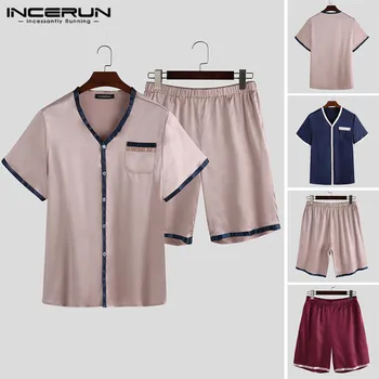 

2020 Summer Men Soft Pajamas Sets Homewear Short Sleeve Sleepwear Tops Shorts Patchwork Fashion Nightwear Pyjamas Sets S-5XL