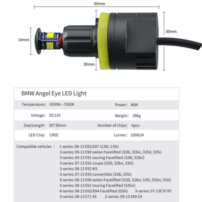Balight 40W 120W стиль светодиодный свет автомобиля лампы Ангел глаз Halo Кольцо лампочки