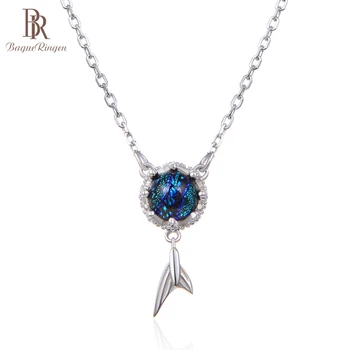 

Bague Ringen Pure 925 Sterling Silver Charms Necklace for Women Trendy Fine Jewelry Blue Czech Glass Mermaid Christmas gifts