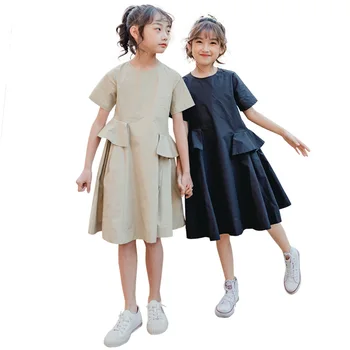

4 6 8 10 12 to 14 years kids teenager girls summer casual peplum ruffle flare dress children girl Cotton solid dresses clothing