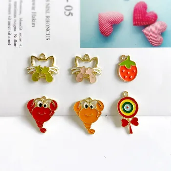 

40pcs/lot animals cartoon crab covering face Cats Strawberry lollipop shape alloy floating locket charms diy jewelry making