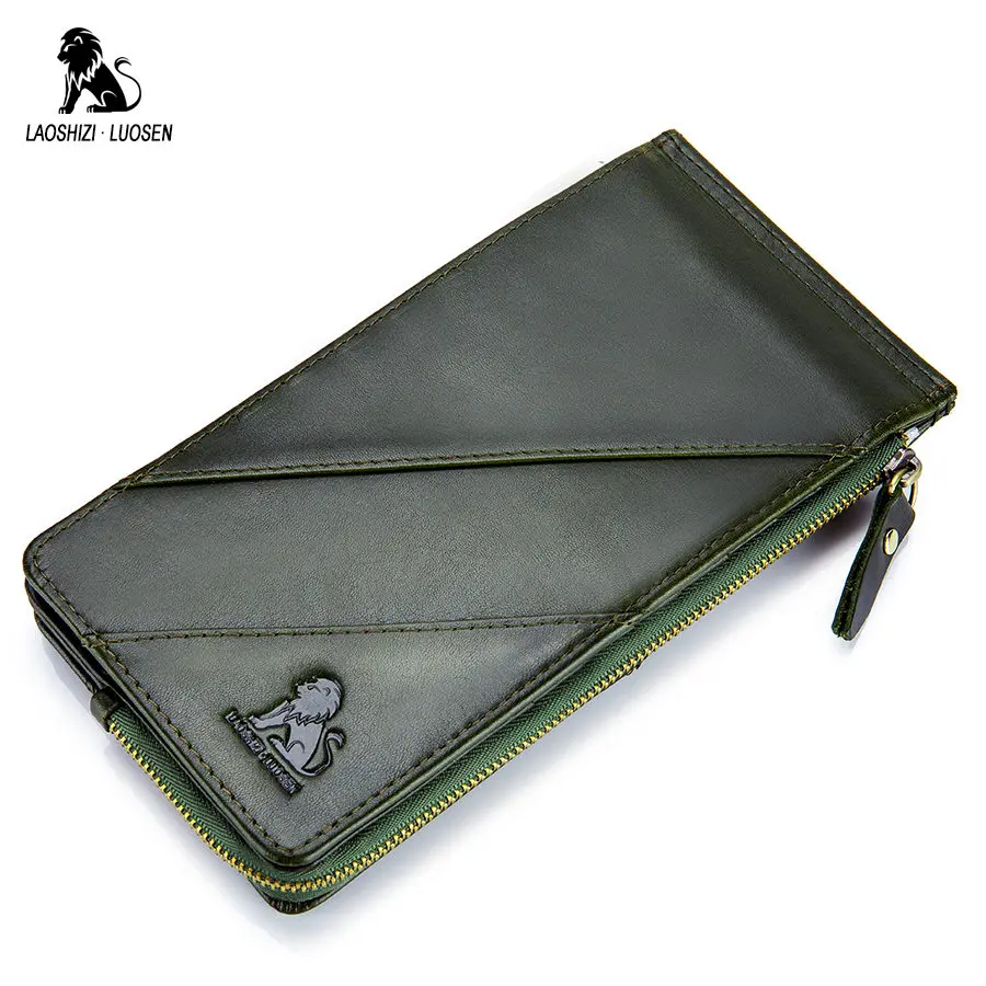 LAOSHIZI LUOSEN Luxury Man Wallets Men's Business Style Genuine Leather Card Holder Billfold Purse Long Wallet New Phone Pocket