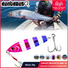 Hunthouse metal jig fishing lure slow jigging lead jig bait for trolling fishing 28g 63mm CAST SLIM with PE line hook