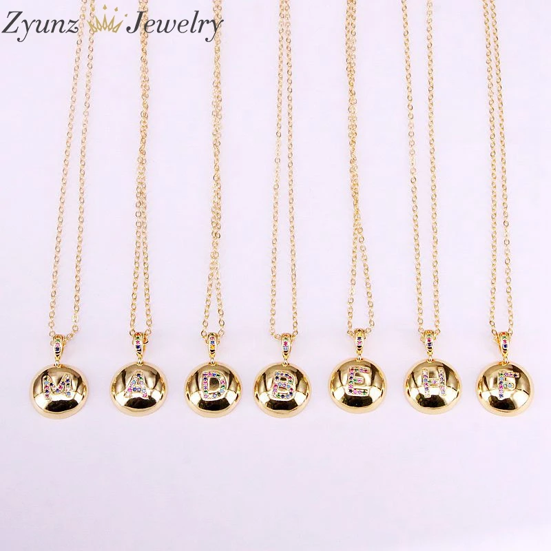 

10PCS, Rainbow Colorful CZ Charm Cubic Zirconia Letter Pendant Gold Color Micro pave necklace