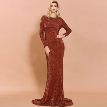 

Top Quality Long Dress Fashion Women Shining Wedding Long Sleeve Bodycon Banquet Evening Party Dress Sexy Dresses