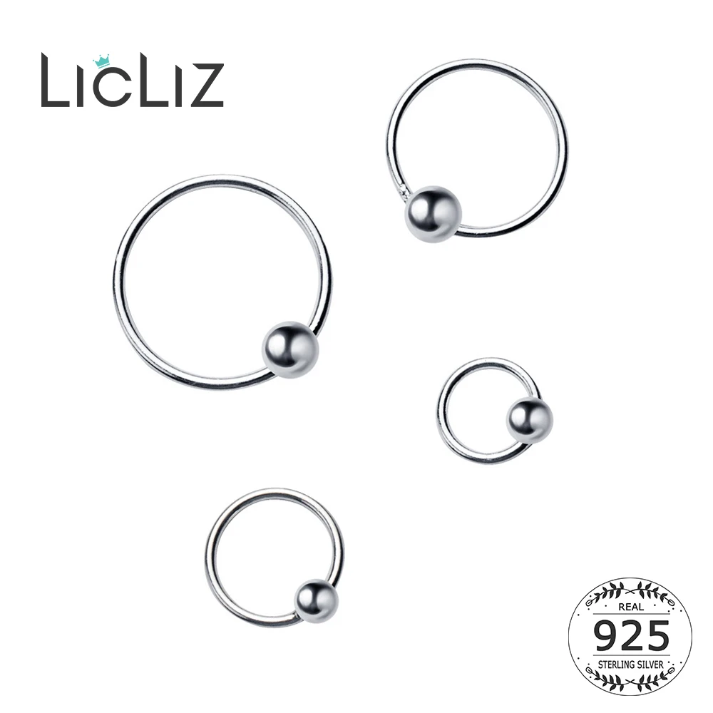 

LicLiz 2019 Round 925 Sterling Silver Ball Hoop Earrings for Women Ear Hoop with Circle Simple White Gold Silver Jewelry LE0495