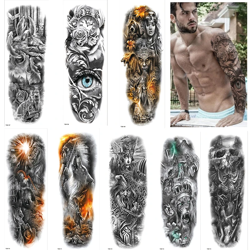 1 Sheets Full Arm Temporary Tattoos For Men Body Sleeve Fake Warrior Tattoo  Stickers Rose Beast Wolf Lion Tiger Eye Totem Tatoos - Temporary Tattoos -  AliExpress
