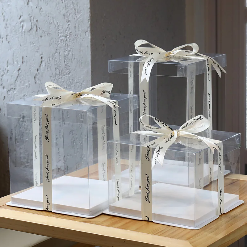 

5Pcs/Lot Large Square Transparent Cake Box Birthday Surprise Gift Baking Packaging Box PVC Plastic Cake Box Party Supplies