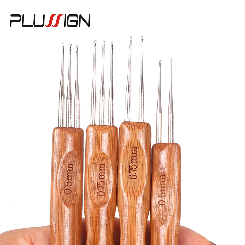 Plussign Dreadlock Crochet Hook Tool Braid Hair Dreadlocks Needle Weaving Crochet Hook Bamboo Handle 0.5Mm 0.75Mm Hair Tools crochet hooks hair extensions tool