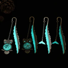 Ретро металлическая Закладка-перо светящаяся флуоресцентная сова, Кит, хвост, Книжная клипса, языковая этикетка, канцелярские принадлежности, подарок для офиса, школы