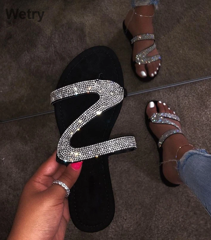 

2019 Women Slippers Flip Flops Summer Women Crystal Diamond Bling Beach Slides Sandals Casual Shoes Slip On Slipper
