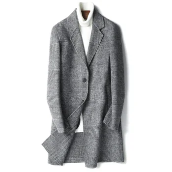 

Double Sided Wool Coat for Men Autumn Winter Warm Plaid Wool Overcoats Top Quality Plus Size Jacket D-19-0813-2 MF638