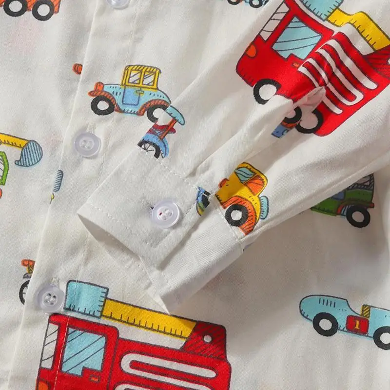 Осенняя модная детская рубашка с длинными рукавами и принтом автомобиля; удобная рубашка с отложным воротником