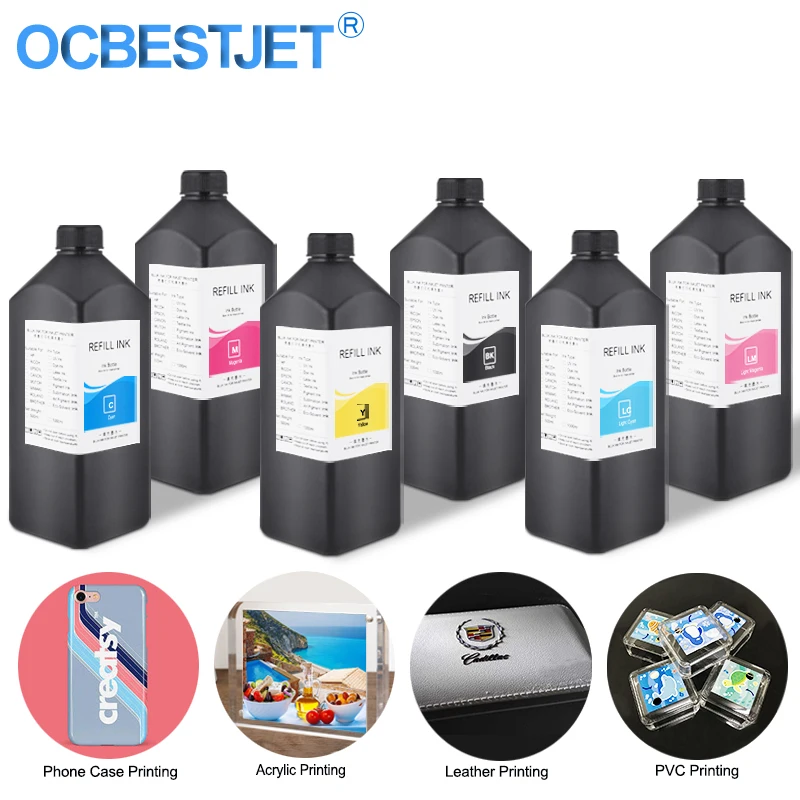 

6x1000ml LED UV Ink For Epson L800 L805 R290 1390 1410 1500W R1900 R2000 R3000 XP600 XP300 For DX5 DX7 Printhead Printer Ink