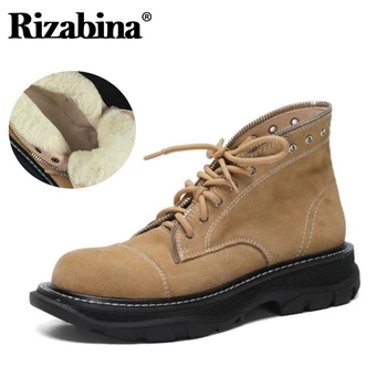 

Rizabina Women Boots Real Leather Warm Plush Fur Winter Shoes Woman Ankle Snow Boots Fashion Boot Women Size 34-42