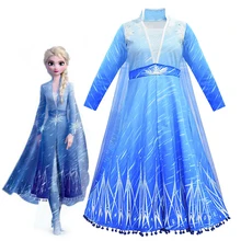 Новинка; платье принцессы Эльзы с длинными рукавами для девочек; маскарадный костюм Эльзы; 2 платья; Рождественский костюм для подростков; Карнавальный костюм для детей; Vestidos