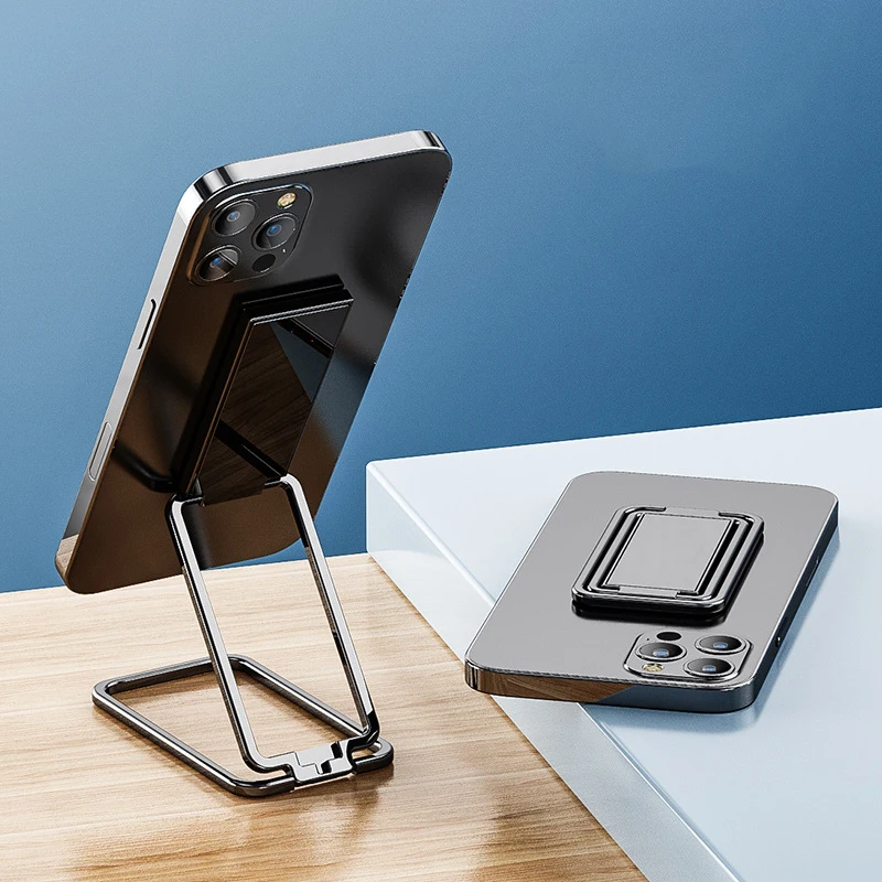 Universal Ultra-thin Foldable Phone Holder Backrest Square Double mobile ring stand portable metal desktop For iPhone 13 | Мобильные