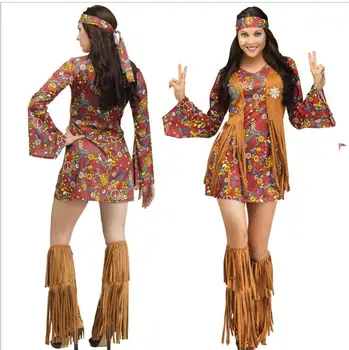 

The Groovy 60's Adult Women Hippie Costume Peace & Love Flower Power kostum kleid women 70s fancy dress costumes