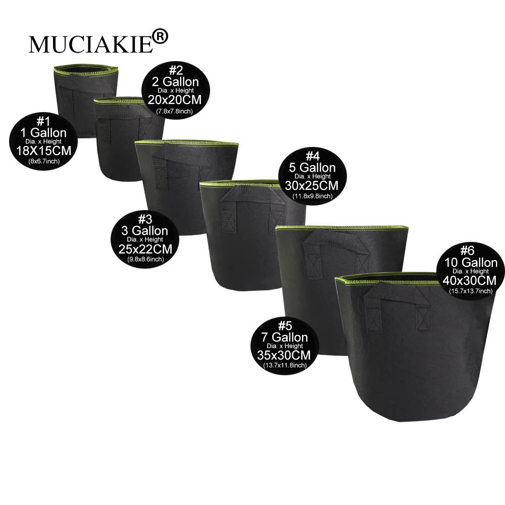 

MUCIAKIE 1-10 Gallon greenside Black Fabric Pot Plant Pouch Root Container Plant Grow Bag