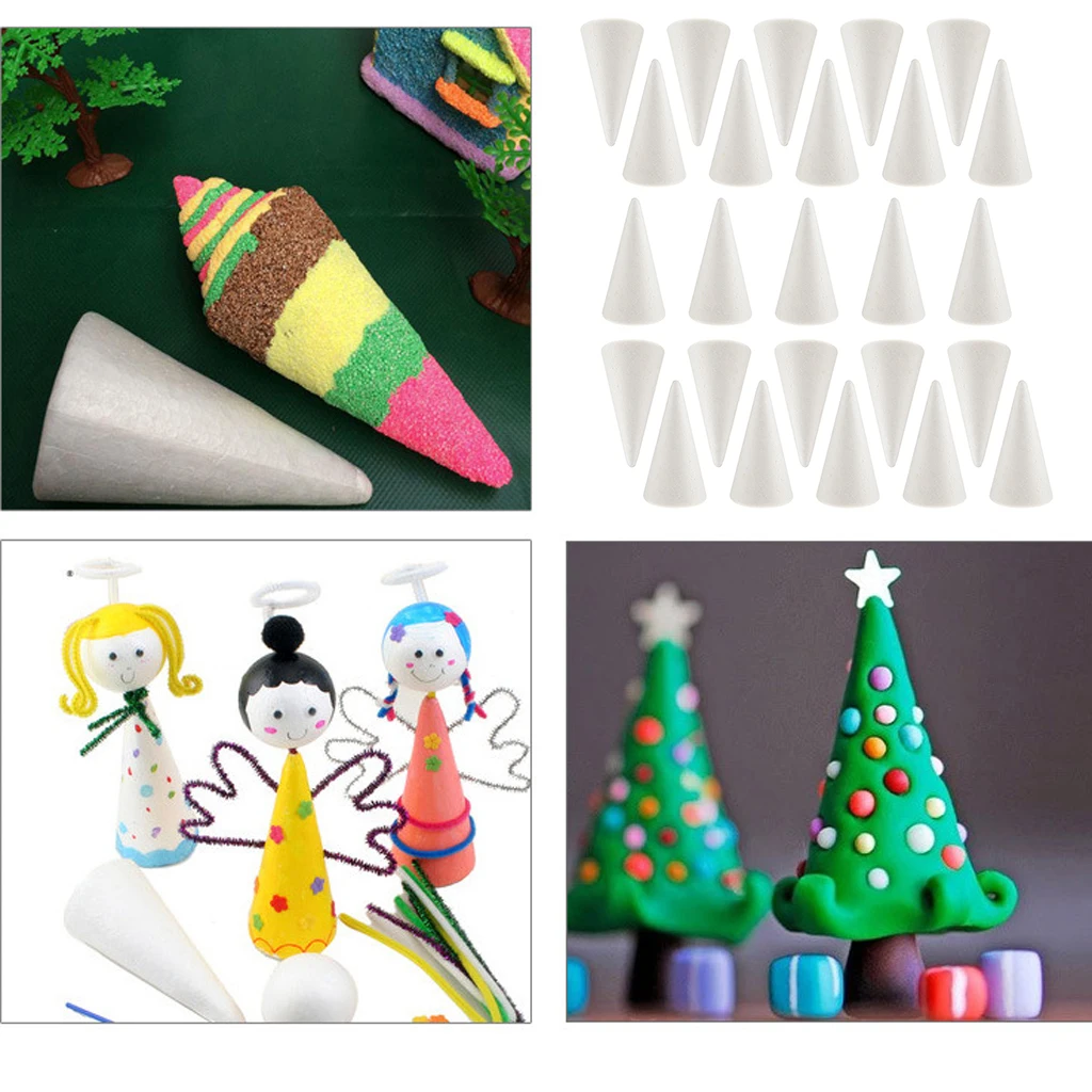 20 Pack Polystyrene Styrofoam White Foam Cone Shapes Modelling DIY Craft Wedding Party Christmas Decoration Kids Toys, 100mm