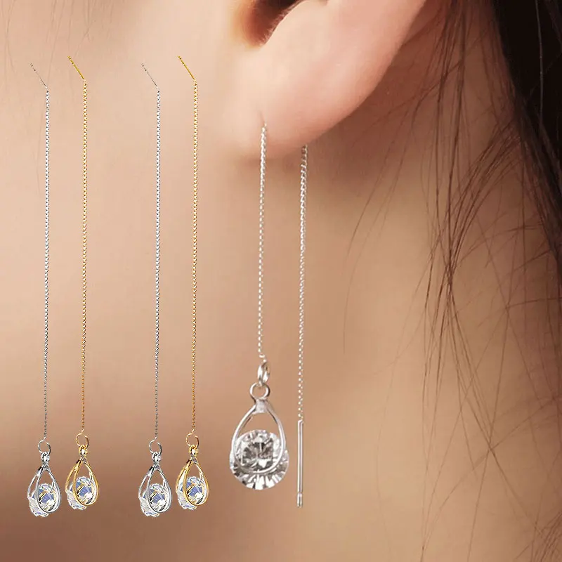 Женские серьги подвески с цирконием элегантные висячие на цепочке Роскошные