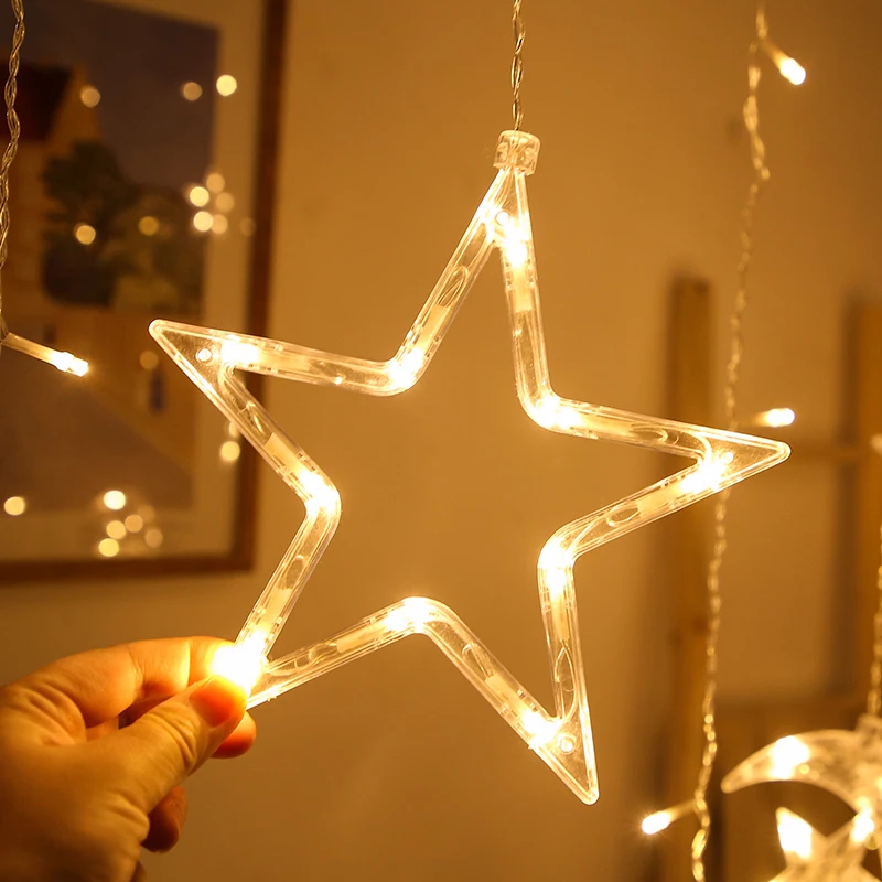 Star Moon LED Curtain Garland String Light,