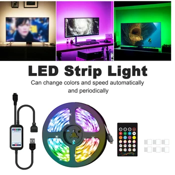 

RGB 5050 LED Strip Lights Easy Install Kitchen DIY TV Back Lighting Bedroom With Remote Controller Color Changing USB Flexible