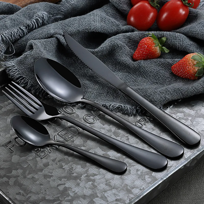 Dinnerware Set 304 Stainless Steel Black Cutlery Set Butter Knife Serving Fish Fork Sugar Spoon Tableware Silverware Set 1pcs