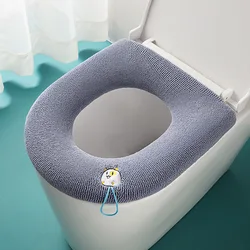 1PC Winter Warm Toilet Seat Cover Close Stool Mat Washable Bathroom Accessories Knitting Pure Color Soft O-shape Pad Toilet Mat