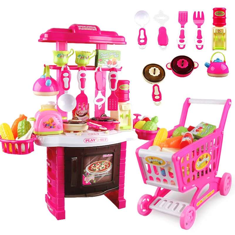 

Taiwan Hot Sales-Children Play House Model Kitchen Tableware Shopping Cart GIRL'S Baby Cart Toy Set