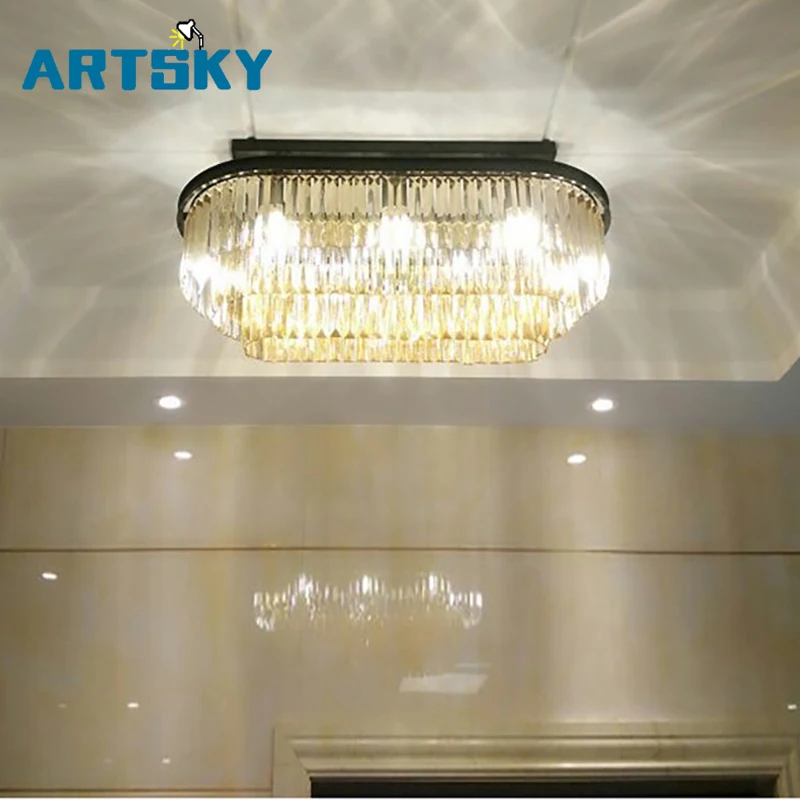 

American Retro Oval Decorative Art Three-layer LED Crystal Glass Chandelier Indoor Living Room Hotel Lamp