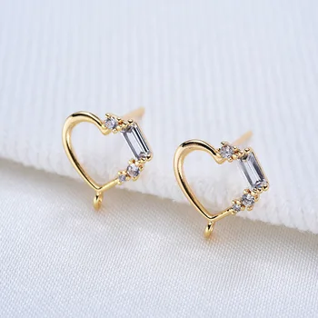 

4PCS 11MM 24K Gold Color Brass with Zircon Heart Shaped Stud Earrings High Quality Jewelry Accessories
