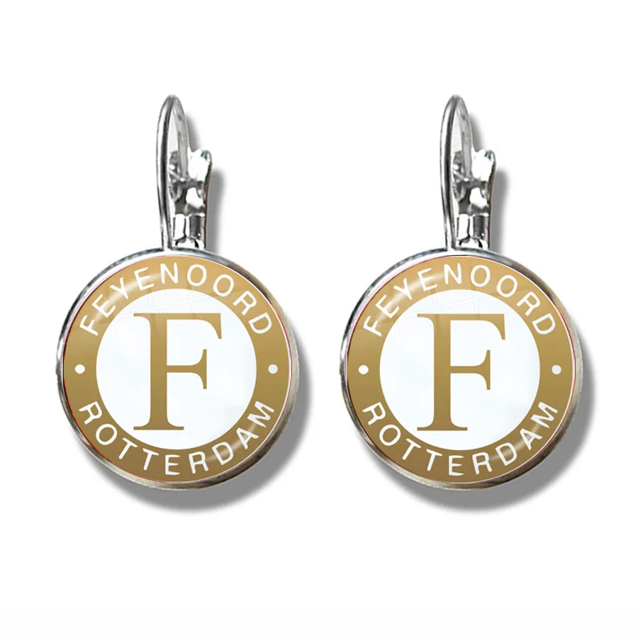 

Feyenoord Rotterdam Earrings Football Club Logo Crystal Jewelry Accessories Ear Loop Dome Glass Cabochon Earrings For Women GIft