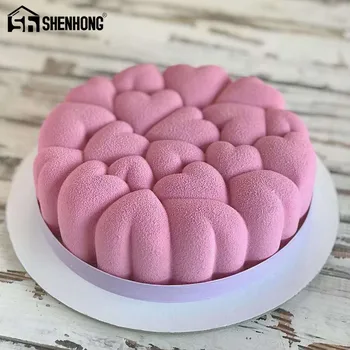 

SHENHONG Round Heart Silicone Cake Mold Stitching Love Shapes Mousse Valentines Day Wedding Dessert Mould Pastry Pan Baking
