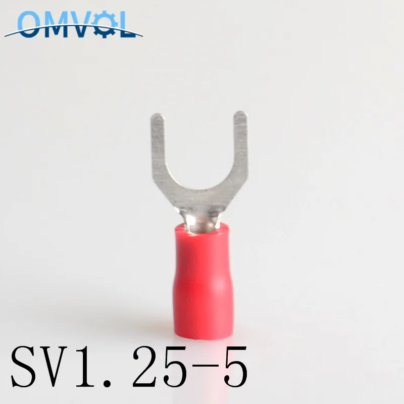 50 шт. SV1.25-5 желтый Furcate кабель провода разъем Furcate предварительно изолирующие Вилка Лопата 22~ 16AWG провода обжимные клеммы SV1.25-5 SV - Цвет: Красный