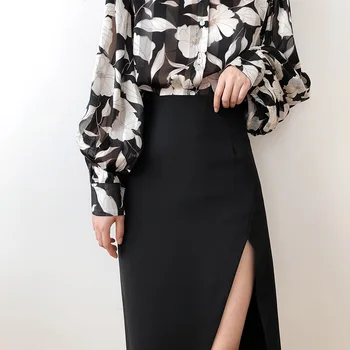 

High Waist Split Skirt Female Summer 2020 Black Light Mature Sexy Pencil Midi Skirt