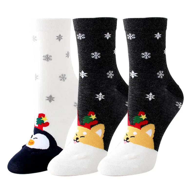 Женские хлопковые носки милые разноцветные Носки с рисунком каваи лося носки забавный подарок на Рождество для девочек 3 пар/лот# F - Цвет: R 3 pairs