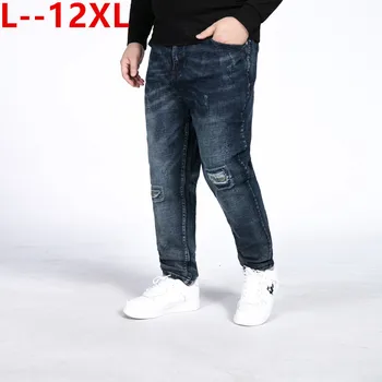 

12XL 10XL 8XL 52 50 Men's jeans Printed With Hole Washed Casual Skinny Denim Jean for man 100% cotton Button Zipper Top Quality